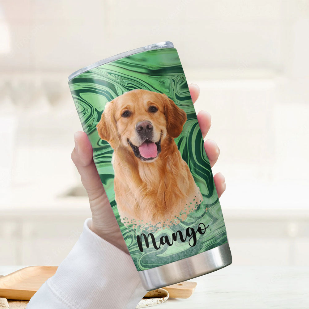 Pet Portrait Photo With Name Marble Tumbler, Pet Lover Gift, Gift For Friends AA
