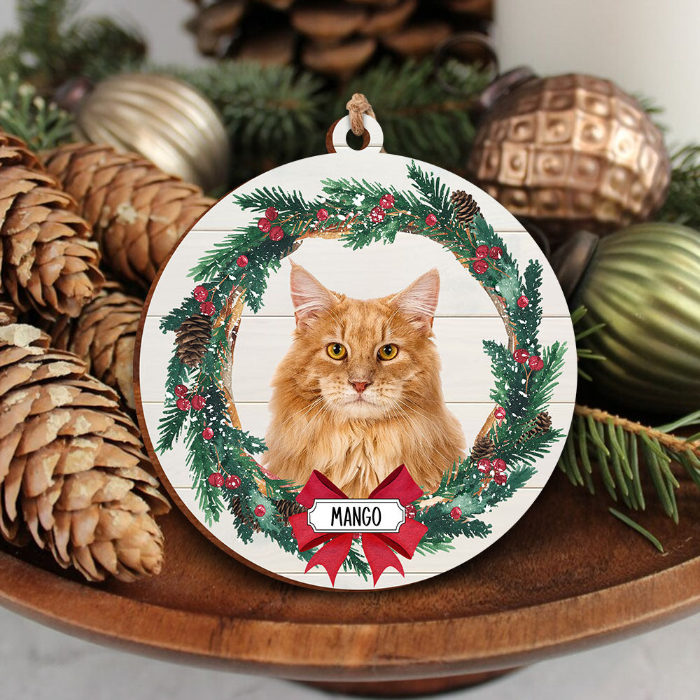 Pet Photo With Name Printed Wood Ornament, Wreath Ornament AE