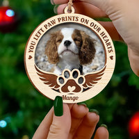 Thumbnail for You Left Paw Prints Pet Photo Memorial Layered Wood Ornament AE