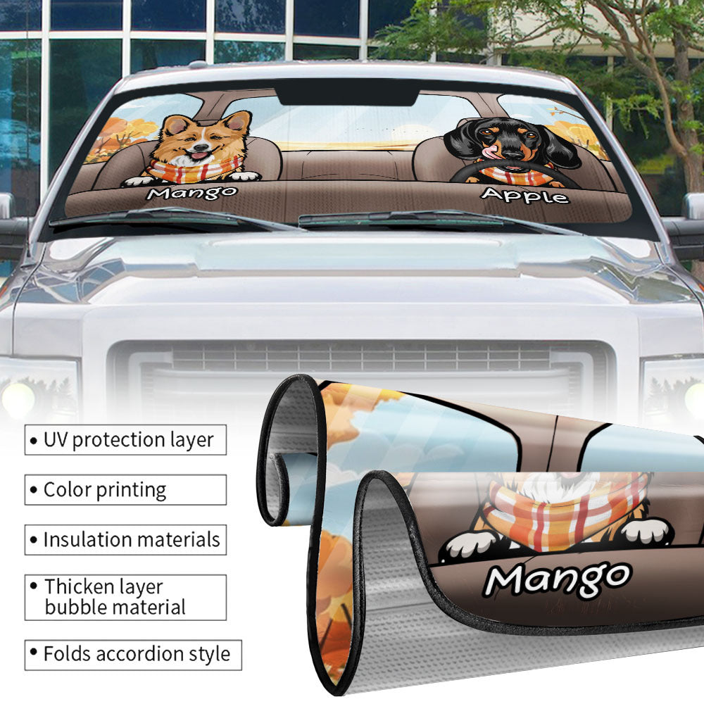Personalized Autumn Dog Car Sunshade, Gift For Dog Lover AI