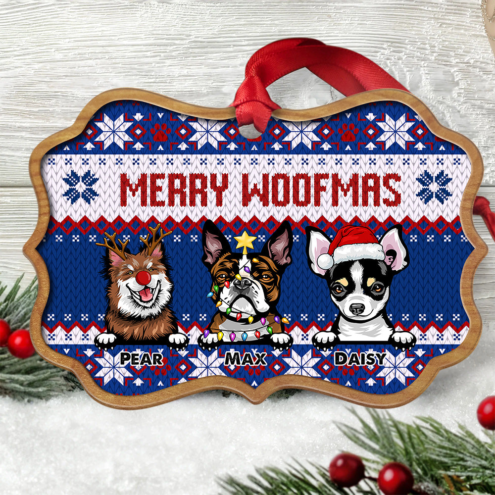 Merry Woofmas Personalized Dog Christmas Pattern MDF Ornament, Customized Holiday Ornament AE