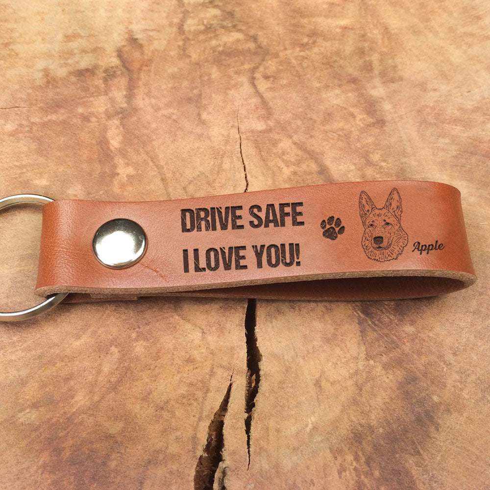 Personalized This Human Belongs To Dog Leather Keychain, Dog Lover Gift AZ