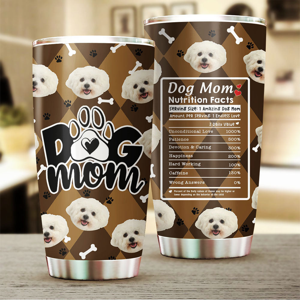 Custom Dog Face Photo Dog Mom Nutrition Facts Tumbler, Best Gift for Dog Lovers AA