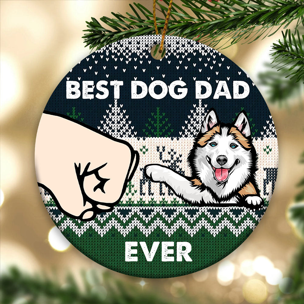 Personalized Best Dog Dad Ever Christmas Ceramic Ornament, Personalized Decorative Ornament AE