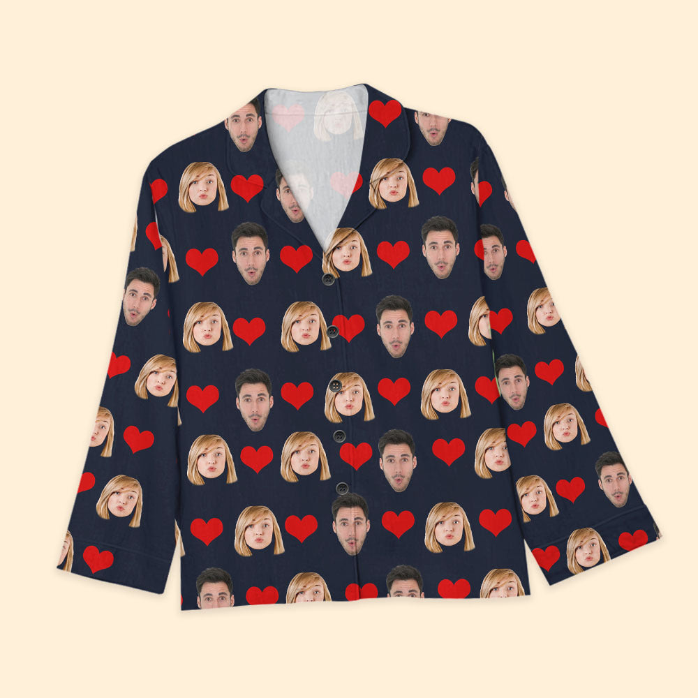 Custom Heart With Photo Couple Pajamas Set, Valentine's Day Gift AB