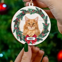 Thumbnail for Pet Photo With Name Printed Wood Ornament, Wreath Ornament AE
