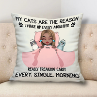 Thumbnail for My Cats Are The Reason I Wake Up Pillow, Personalized Gift For Cat Mom AD