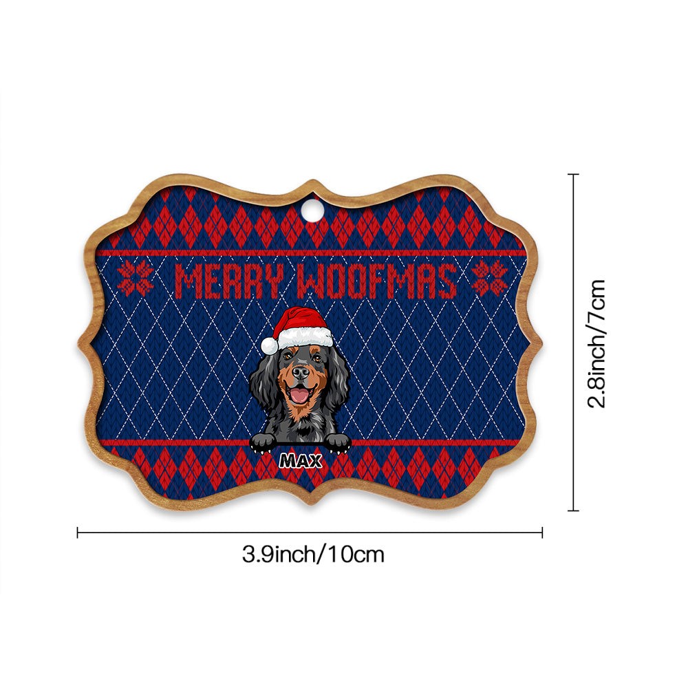 Merry Woofmas Personalized Dog Christmas Pattern MDF Ornament, Customized Holiday Ornament AE