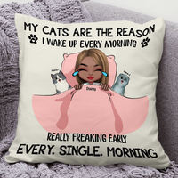 Thumbnail for My Cats Are The Reason I Wake Up Pillow, Personalized Gift For Cat Mom AD