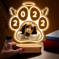 Thumbnail for Custom Angel Wings Pets Paws Photo Lamp With Wooden Oval Stand, Memorial Gift AC