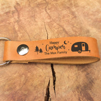 Thumbnail for Custom Happy Camper Camping Leather Keychain, Gift For Camper AZ