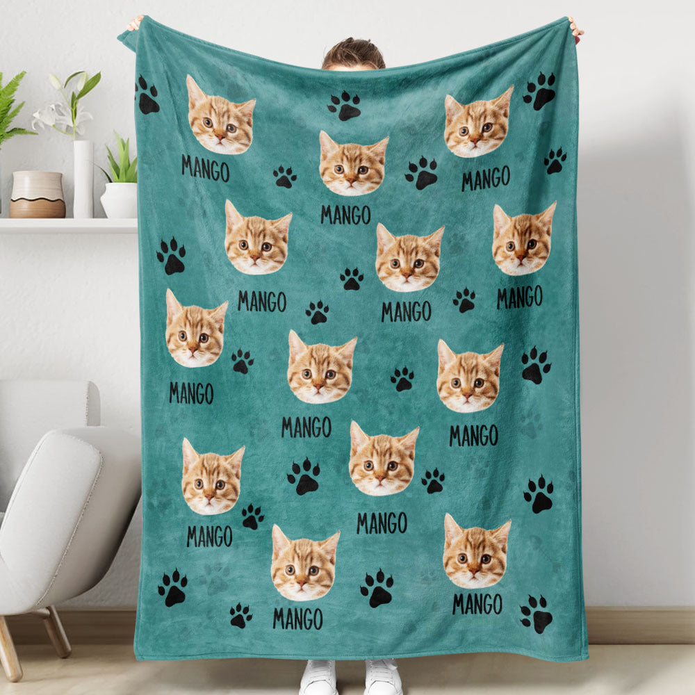 Custom Pet Photo & Paws Fleece Blanket, Pet Lover Gift AB