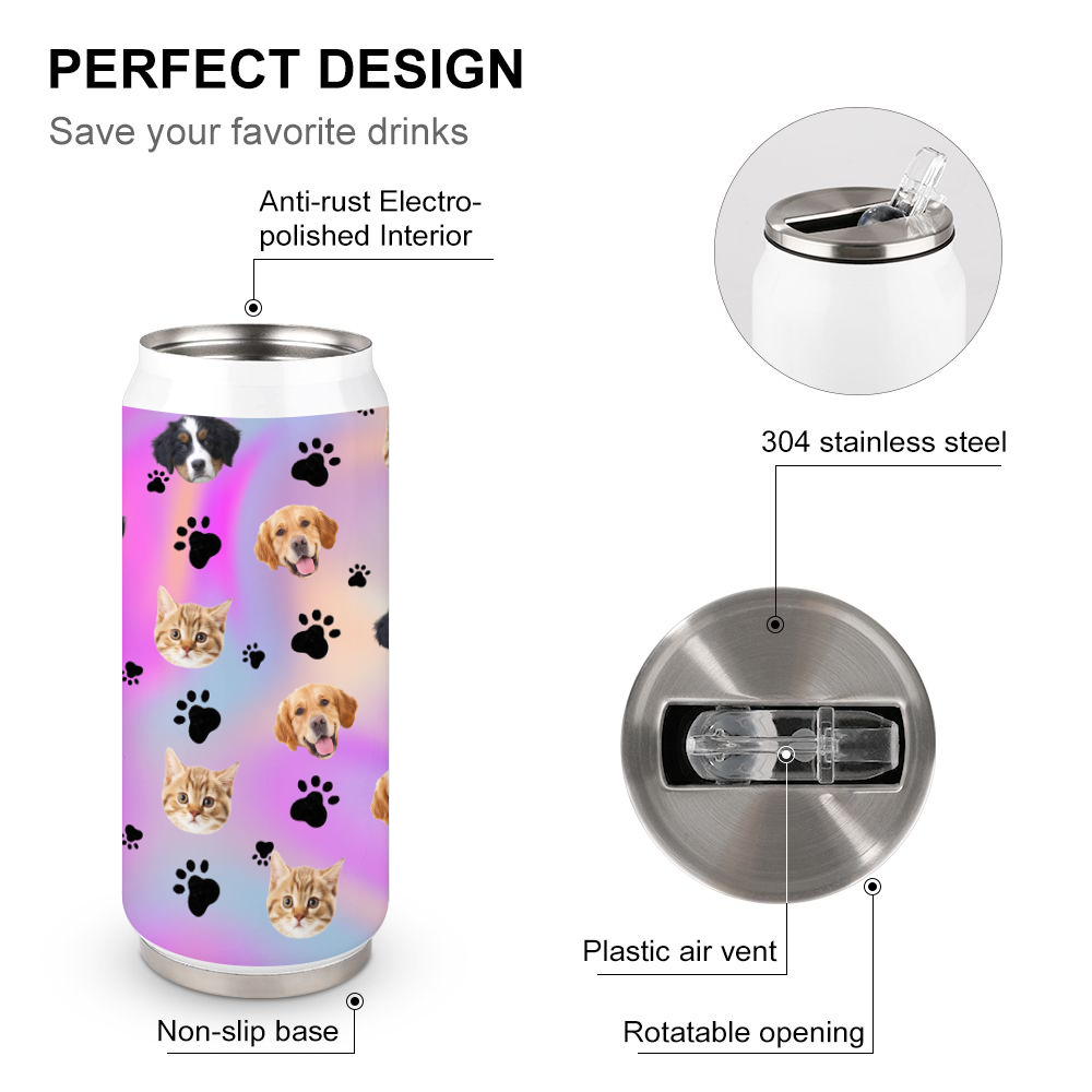 Custom Hologram Tie Dye Dog Cat Photo Drink Can, Pet Lover Gift JonxiFon