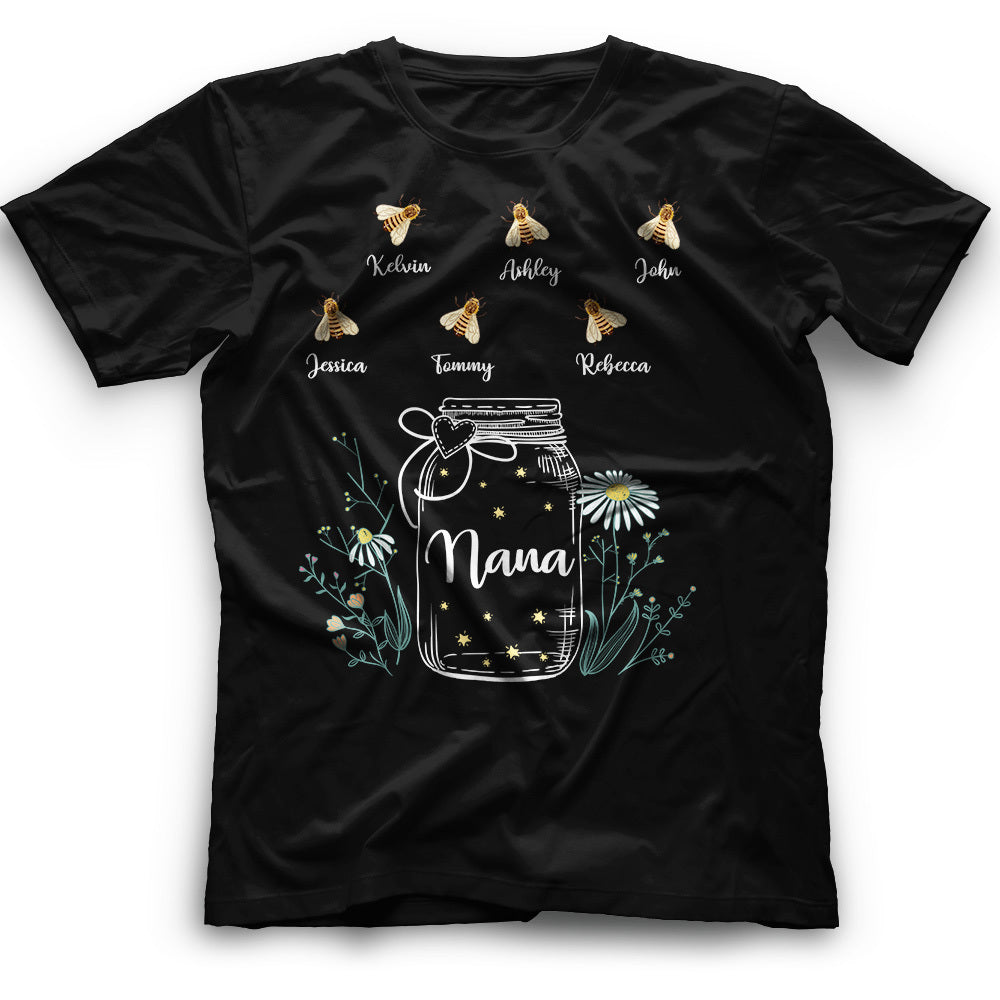 Personalized Grandma Fill Kids Heart Bee Glass T-shirt CustomCat
