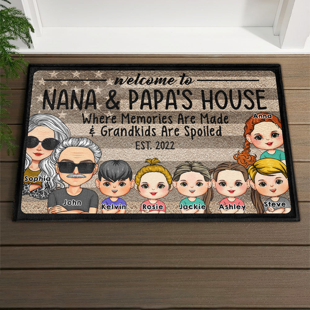 Personalized Welcome To Grandma Grandpa Family House Doormat, Custom Kids AB