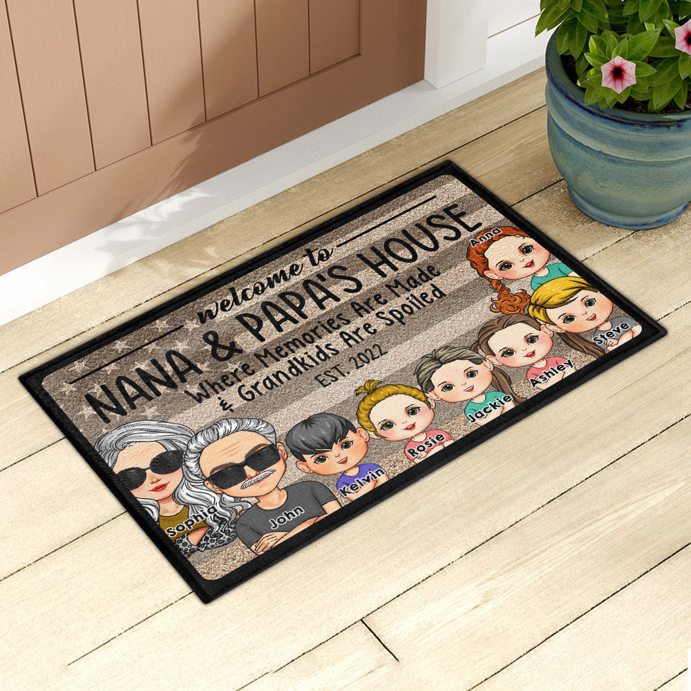Personalized Welcome To Grandma Grandpa Family House Doormat, Custom Kids AB