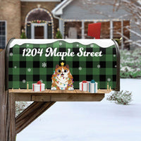 Thumbnail for Christmas Dog Cat Buffalo Plaid Address Mailbox Cover, Winter Mailbox AF