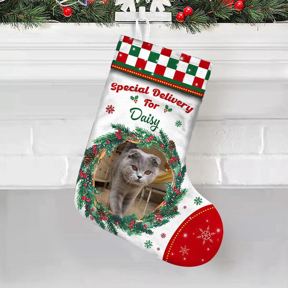 Custom Photo With Wreath Family Christmas Stocking, Christmas Gift AB