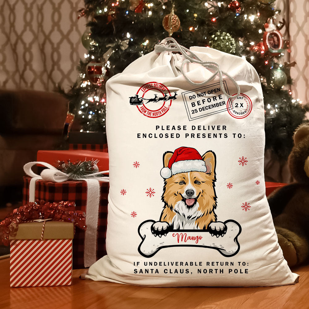 Custom Dog Cat Clipart Christmas Bag, Christmas Gift, Santa Sacks AB