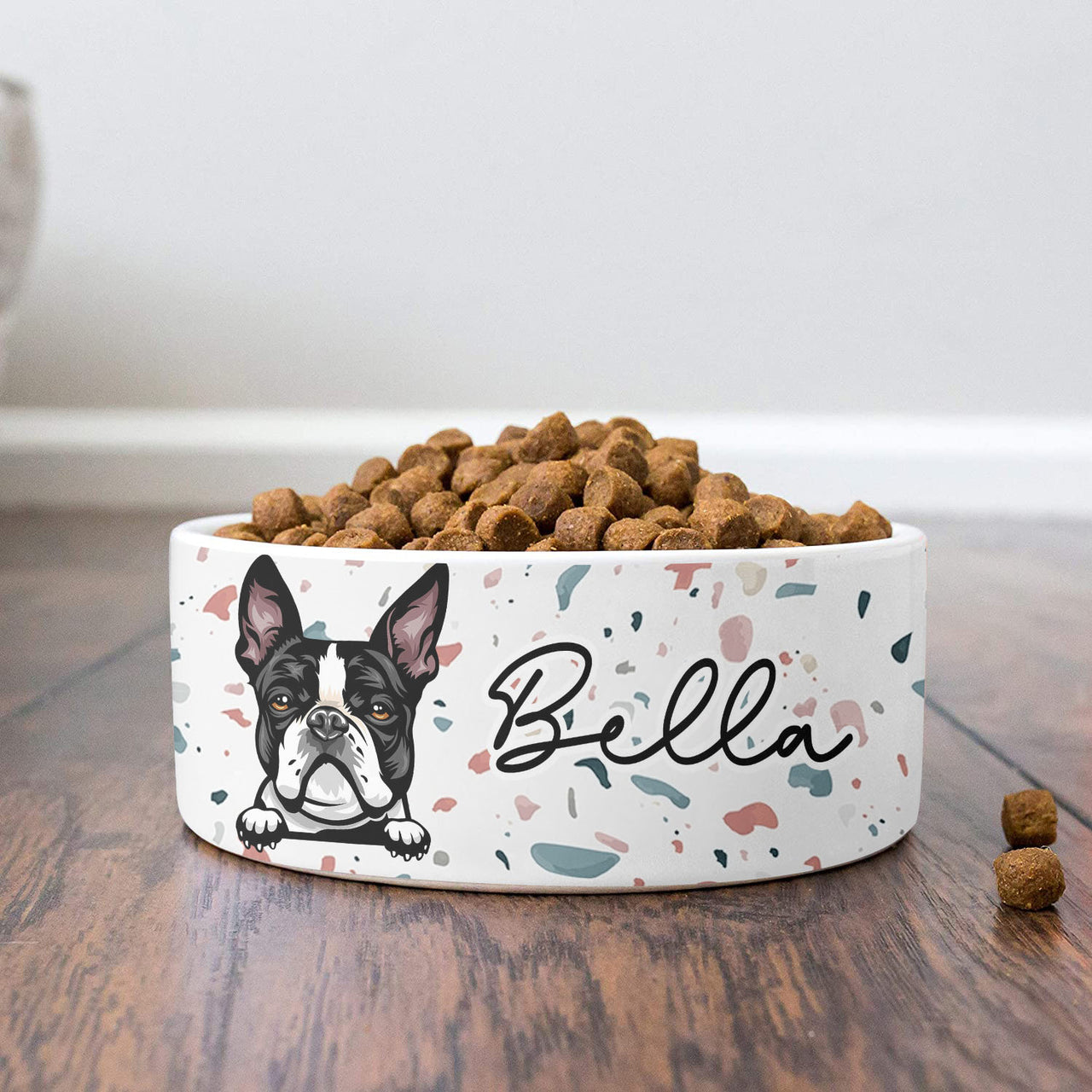 Boho Chic Terrazzo Pet Ceramic Bowl, Dog Lover Gift Printway