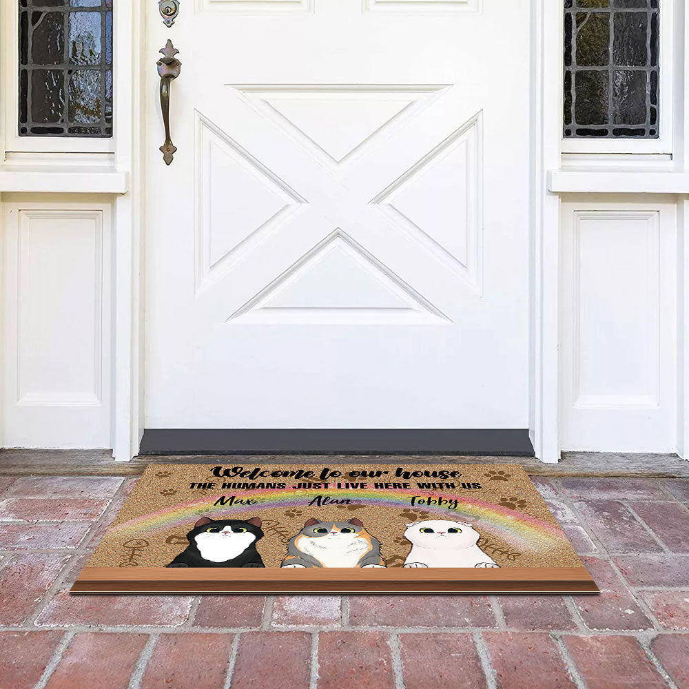 Welcome to Our House - The Human Live Here With Us - Doormat For Cat Lovers AB