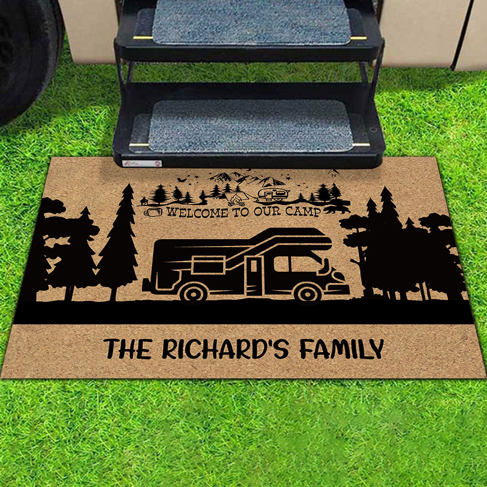 Welcome To Our Camp, Camping Gift, RVs Campers, Family Camping Doormat AB