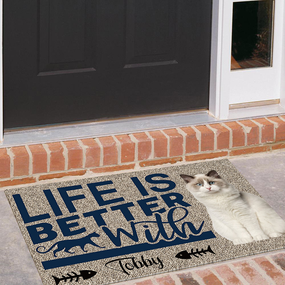 Life Is Better With Cats Upload Photo Doormat, Gifts For Cat Lovers AB