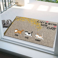 Thumbnail for Life Is Better With Cats Falling Leaves - Personalized Cat Doormat AB