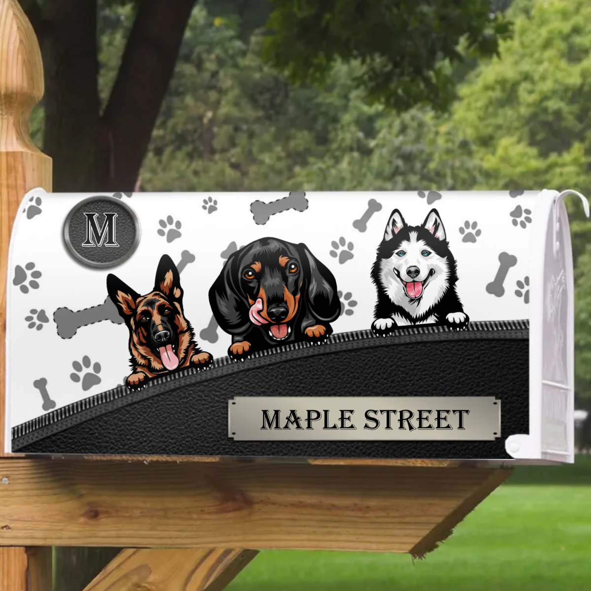 Black Leather Pattern Dog Personalized Mailbox Decal- Gift for Dog Lovers AF