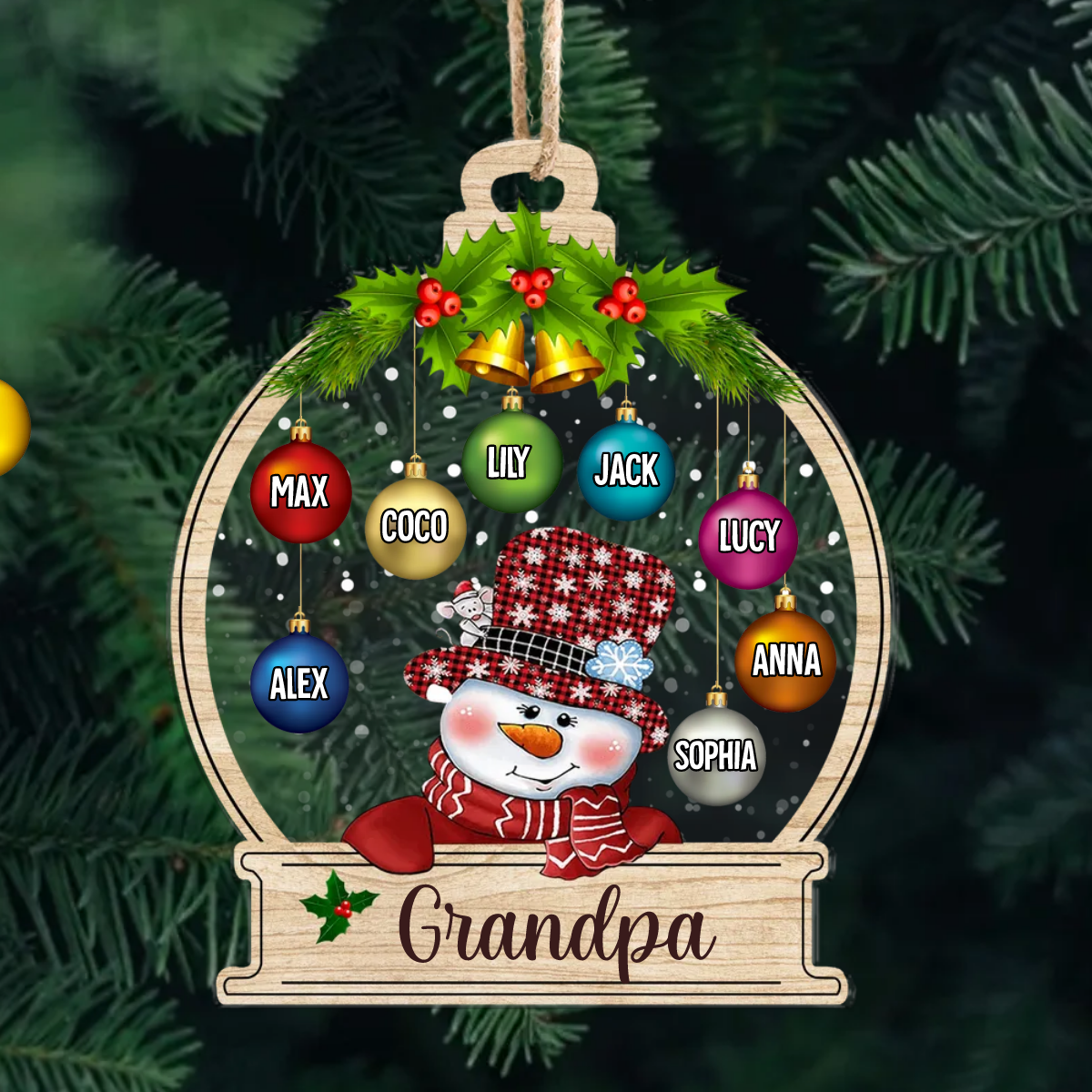 Personalized Snowman Grandpa Grandkids Christmas Balls Printed Acrylic Ornament, Customized Holiday Gift For Grandpa, Uncle, Papa AE