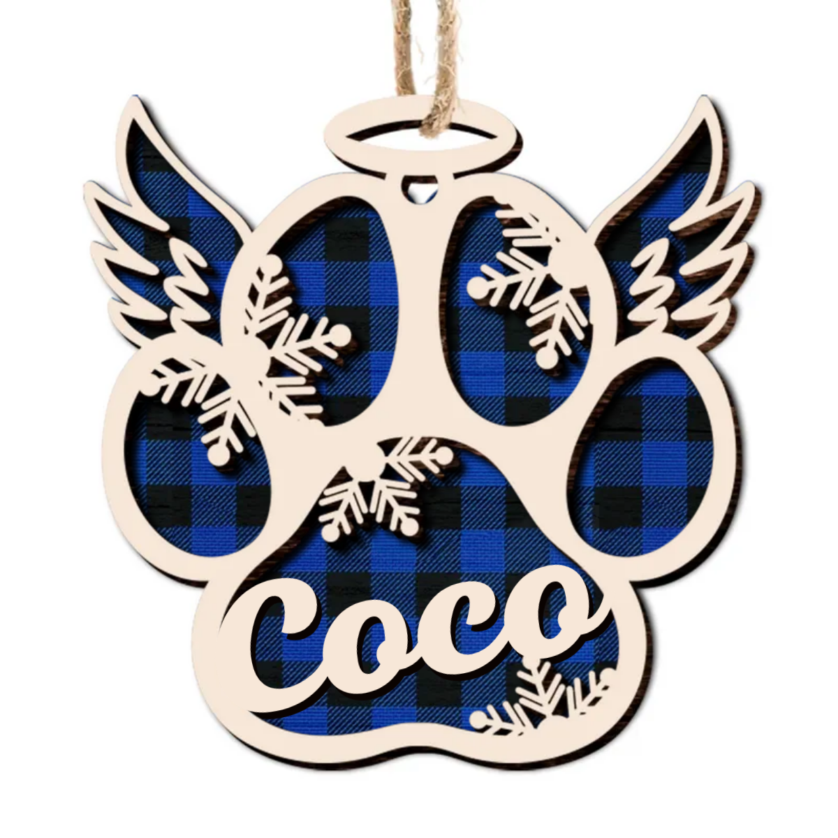 Personalized Jingle Paws Shaped 2 Layered Wood Ornament, Dog Lover Gifts AE