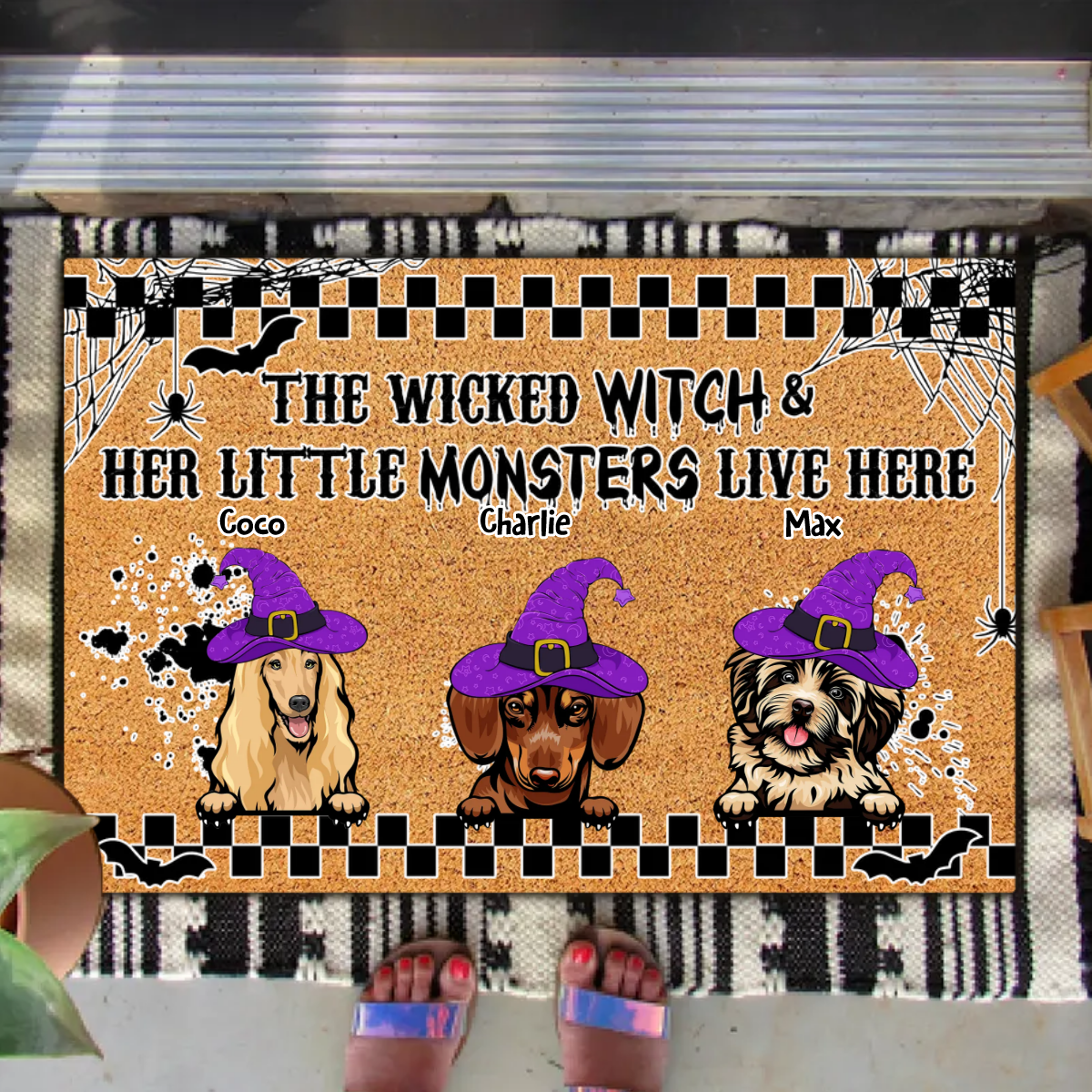 Wicked Witch Hologram Halloween Dogs Doormat, Dog Lover Gift AB