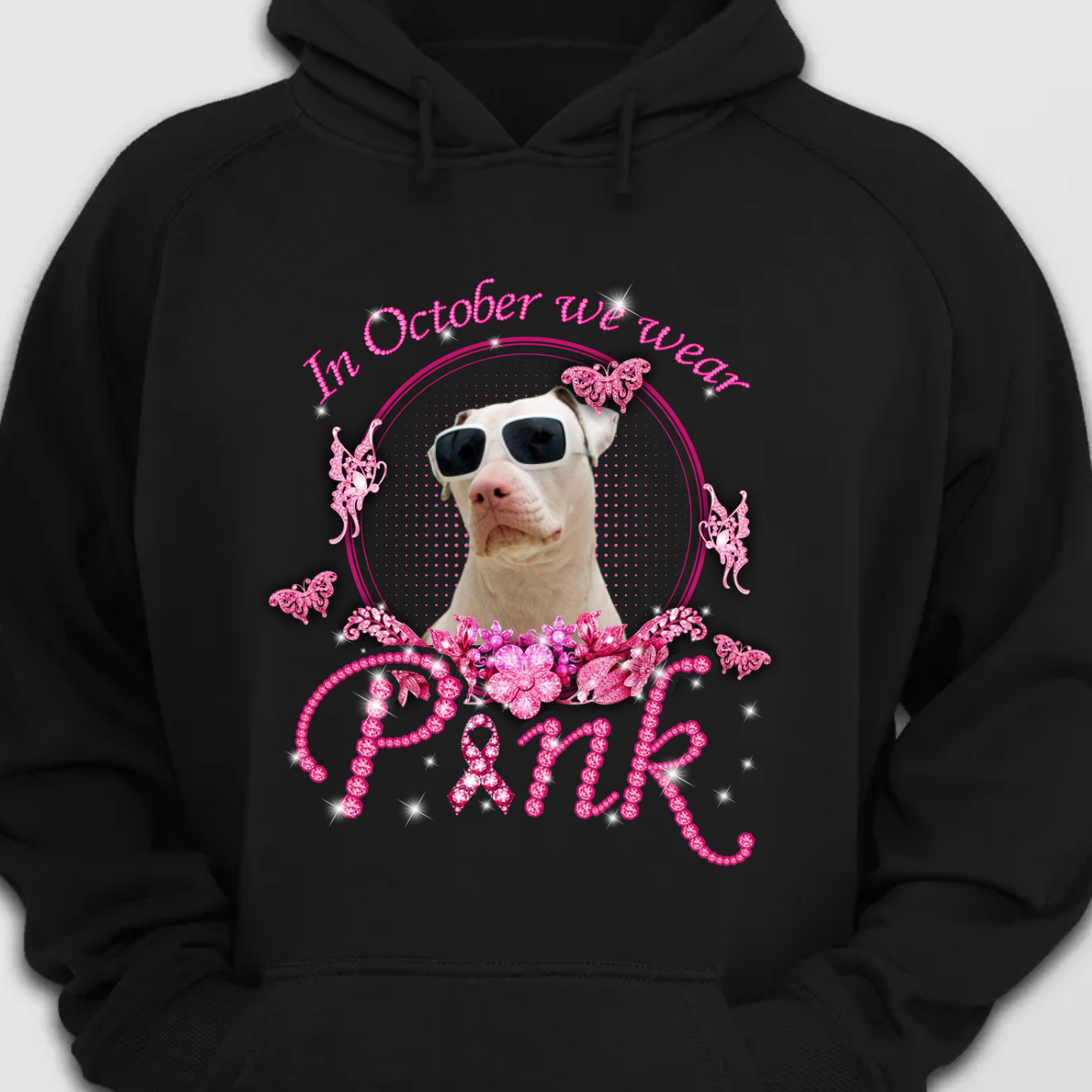 In October We Wear Pink Dog Photo T-Shirt/ Hoodie, Dog Lovers Gift CustomCat