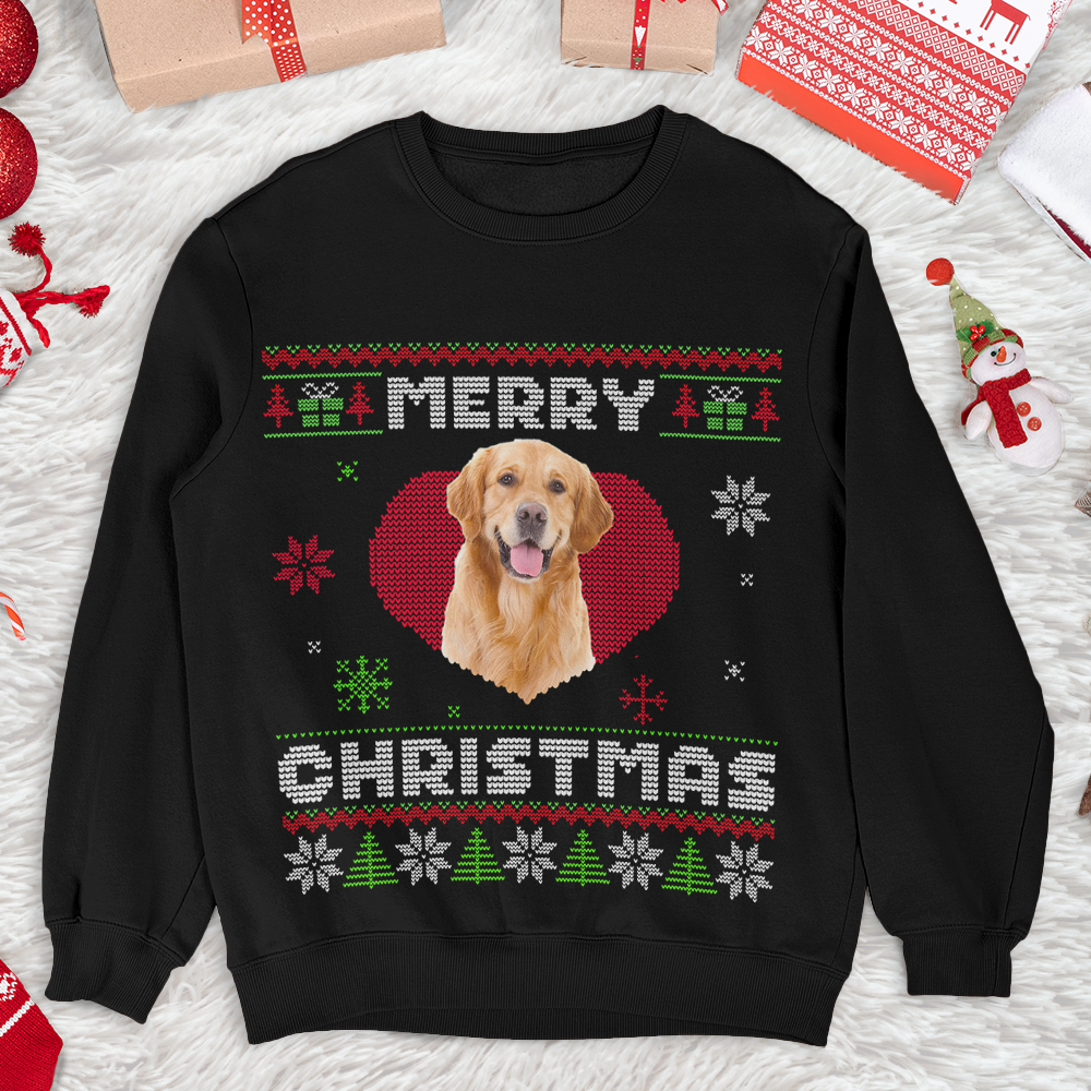 Pet In My Heart Photo Ugly Christmas Sweatshirt, All-Over-Print Sweatshirt AB