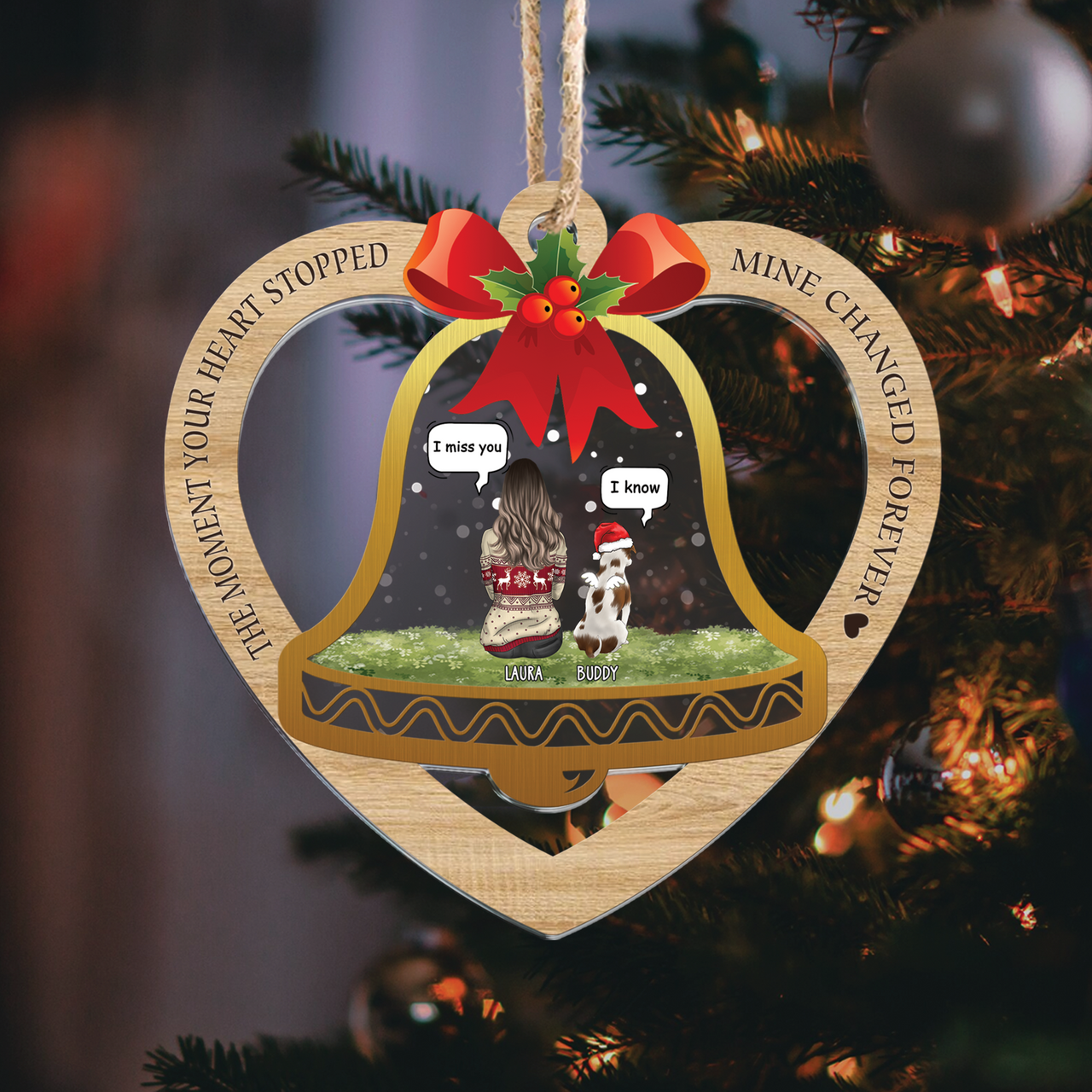 Personalized Dog&Cat  Memorial Heart Shape Printed Acrylic Ornament, Holiday Gift For Dog Lovers AE