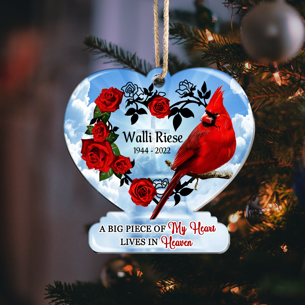 Personalized Memorial Cardinal A Big Piece Of My Heart Lives In Heaven Printed Acrylic Ornament, Holiday Gift For Family AE