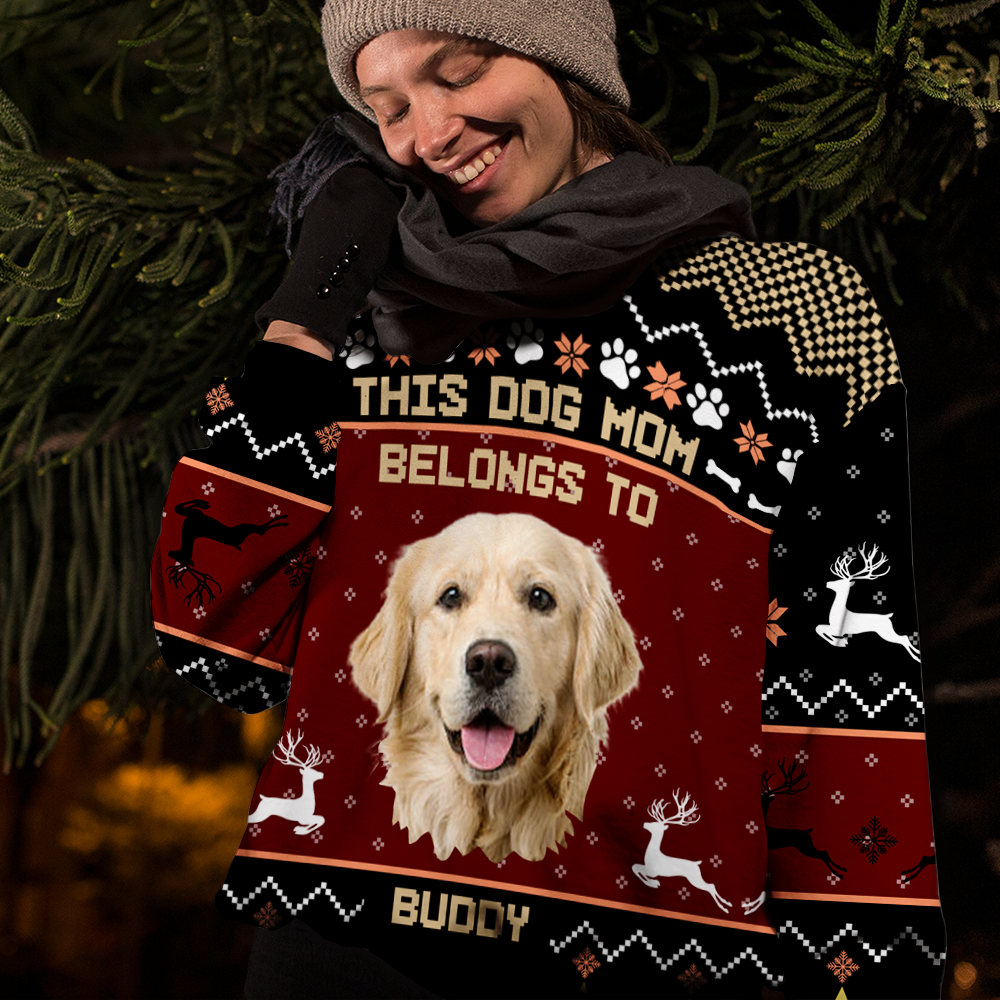 This Dog Mom Belongs To Ugly Christmas Sweater, Christmas Gift For Dog Mom Dog Dad AB