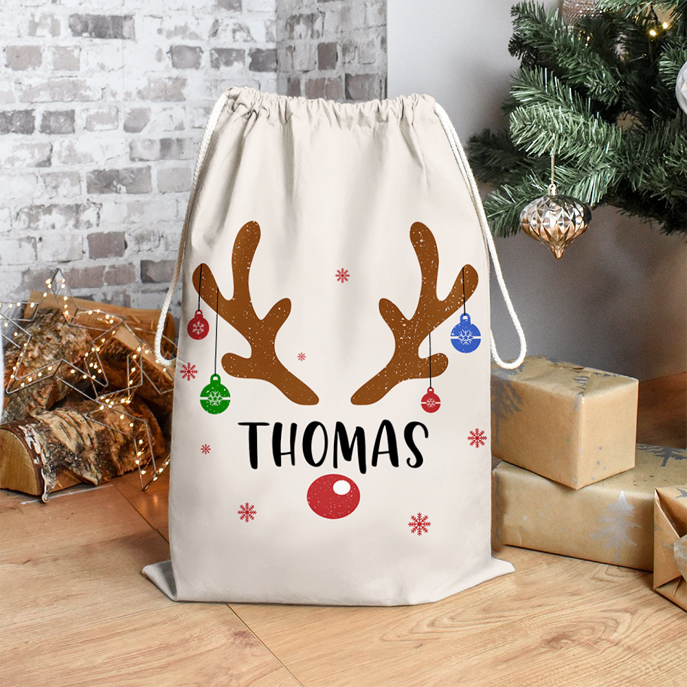 Custom Reindeer With Name Family Christmas Bag, Christmas Gift AB