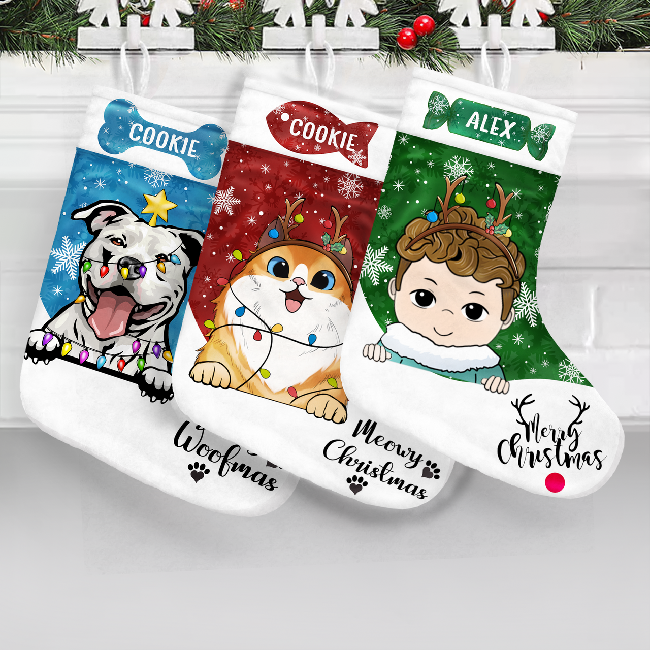 Baby Gift Merry Christmas, Meowy Catmas, Merry Woofmas Stocking Gift For Dog, Cat Lovers AB
