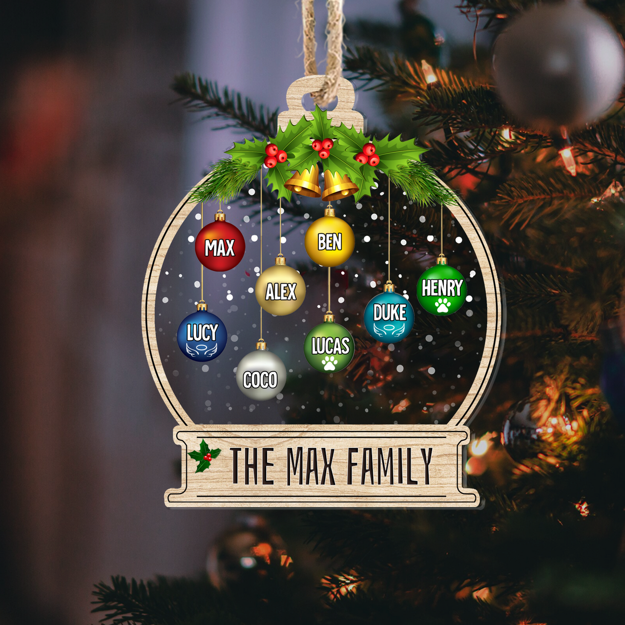 Personalized Family Custom Angel Pet Christmas Balls Printed Acrylic Ornament, Holiday Gift For Family AE