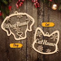 Thumbnail for Dog Cat Face With Name Wood Ornament Cutout, Christmas decor AE