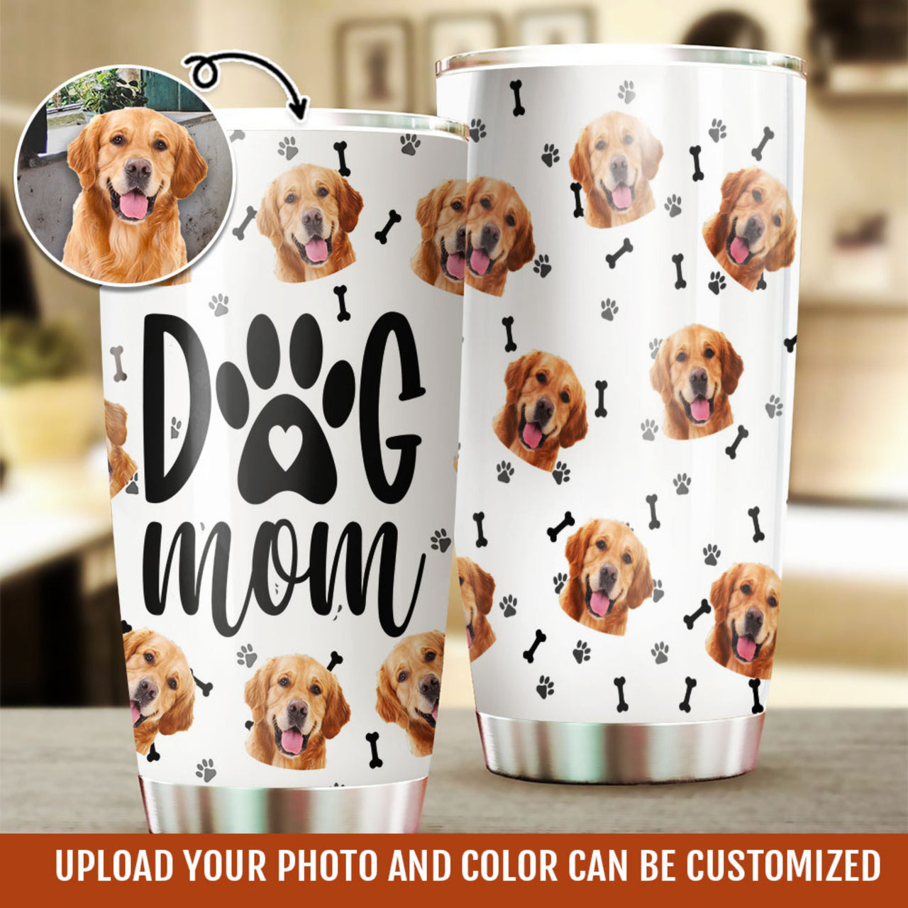 Dog Mom With Dog Photo Tumbler, Best Gift for Dog Lovers AA